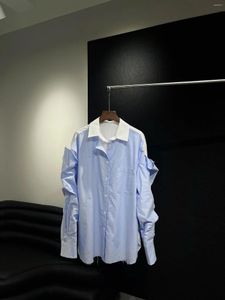 Chemisiers superposés Anti-vieilles bavures pour femmes, chemise ample, bleu et blanc, couleur claire assortie, plus de respiration printemps-été
