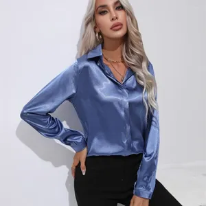 Blusas de mujer Leisure Solid Polo Neck Tubo recto Botón Ding BLUSIÓN DE COLORADA Spring/Verano 2024 Camisa de manga larga Top Camisas