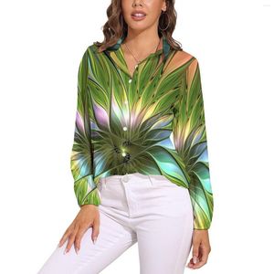 Blusas de mujer Blusa de flores de fantasía luminosa Estampado floral abstracto Diseño bonito Camisas de manga larga para mujer Tops de gran tamaño