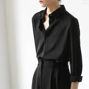Blouses Femmes Vintage Noir Rayé Chemises Femmes Bureau À Manches Longues Lâche Casual Dame Coréenne Mode Élégant Chic Tous Match Tops