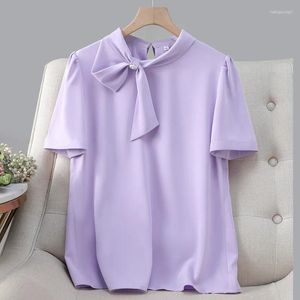 Blouses féminines NAVIU 2024 Light Purple Blanc White O Col Fashion Corée Summer Summer Casual Blouse For Women Campus Office Lady Tops
