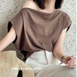 Chemisiers pour femmes Office Lady Solid Color Blouse Chic Summer French Style Skew Collar Sexy Off Shoulder Shirt Tops Fashion Folds Clothes 27603