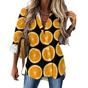 Blusas de mujer, blusa holgada con rodajas de naranjas, ropa informal con impresión de frutas, camisa Kawaii de manga larga de gran tamaño para mujer, Top estampado de otoño