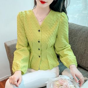 Blusas de mujer Blusa retro Camisas para mujer Tejido de jacquard de manga larga Moda coreana Tops de lujo Chaqueta Ropa de diseñador delgada