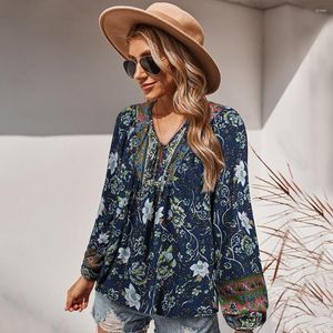 Damenblusen Retro Bohemian Style Bluse Frau Tops Blusas Frühling Herbst Langarm Shirt Top