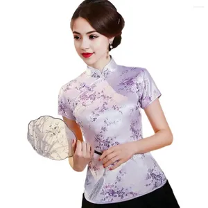 Blouses pour femmes rétro Femmes Qipao Tops Stand Collier Couchée courte Imprimé Traditional Chinese Year Vêtements