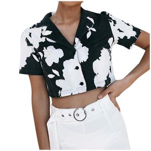 Blusas de mujer Camisas CHAMSGEND Blusa de moda Túnica de poliéster Tie-dye Estampado Cuello vuelto Top corto Drop CSV