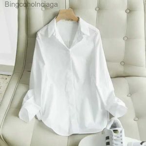 Blouses pour femmes Chemises coton chemise blanche femmes automne basique mode coréenne femmes vêtements ample décontracté mi-longue chemise travail professionnel Wonens TopsL231130