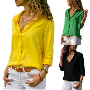 Chemisiers pour femmes Chemises Mode Chemises à manches longues grande taille pour femmes Tops et chemisiers jaunes Femme Été Sexy Rouge Noir Blanc Tunique en mousseline de soie 3xl 220923