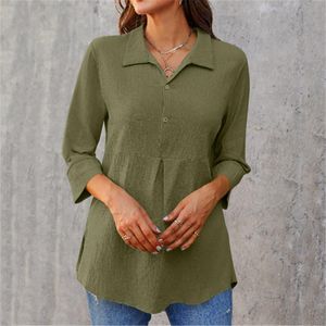 Blusas de mujer Camisas para mujeres jóvenes Mangas tres cuartos Color sólido Solapa Hem Slit Tuxedo Top Irregular Pullover Shirt Neck ShirtWo