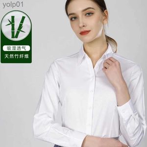 Blusas de mujer Camisas Nueva fibra de bambú para mujer ropa formal de negocios de trineo largo sin arrugas estiramiento delgado profesional camisa blanca para mujer L231214