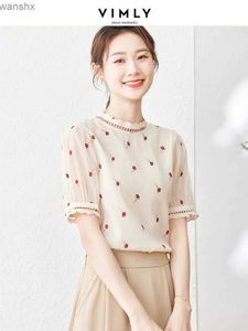 Chemisiers pour femmes Chemises Vimly mode coréenne Rose brodé chemise pour femmes 2023 été haut à manches courtes belle chemise en mousseline de soie et chemise L240328