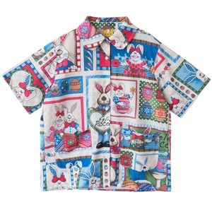 Blusas de mujer Camisas Diseño vintage Blusa de mujer dulce Guirnalda de dibujos animados Estampado de conejo Manga corta Camisa de verano para mujer Tops 220923