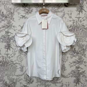 Blusas de Mujer Camisas Camisa blanca de manga corta con solapa de algodón y manga de pétalos florales