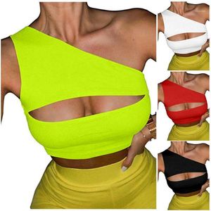 Blusas de mujer Camisas Mujer Liso Un hombro Sin mangas Sujetador deportivo Damas Bralet Chaleco Tank Crop Top