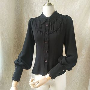 Chemisiers pour femmes Chemises Chemisier boutonné en mousseline de soie gothique pour femmes Chemise Lolita blanche / noire avec col pointu 230417