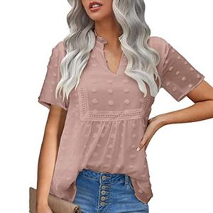 Blusas para mujer, camisas, faldas para mujer, 2021, verano negro, puntos, cuello en V, blusa larga de gasa de Color sólido, ropa de calle elegante Xxl