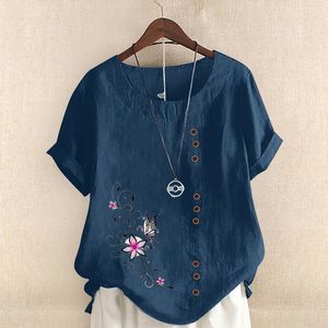 Blusas para mujer Camisas Tops de algodón para mujer Manga corta Estampado Cuello redondo Dobladillo raglán Abertura Vestido de lujo suelto para mujerMujeres