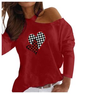 Blusas de mujer Camisas Camisa de oficina para mujer Señoras Valentine O Collar Fuera del hombro Sudadera Amor Impreso Manga larga Equipado Trabajo Blo