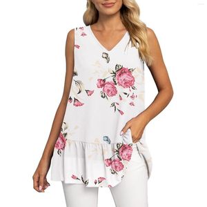 Blusas de mujer pantalones cortos y top mujeres Summer sin mangas velera v cuello tanque doble pliegues dobladillo deportes brillantes diseñados para diseñados para