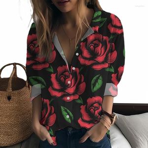 Chemisiers pour femmes printemps et automne chemise pour dames tendance de la mode fleur de Rose imprimée en 3D beau Style