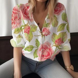 Blouses pour femmes Spring Flower Rose 3d Imprimé Femme Fode Beau Streetwear Harajuku Vêtements à manches longues décontractées