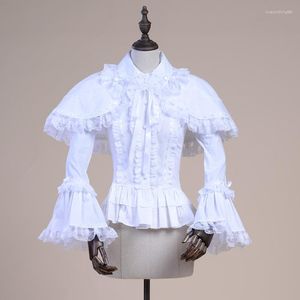 Blusas de mujer, camisa blanca de primavera para mujer, blusa de encaje con volantes victoriano Vintage, Tops góticos para mujer, disfraz de princesa Lolita, chal, camisas 2