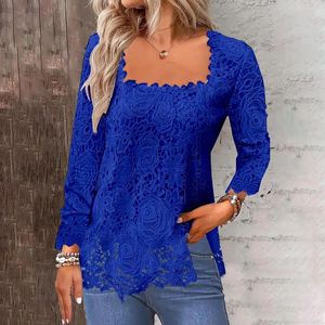 Blusas de mujer con cuello cuadrado y encaje de ganchillo, blusas bohemias, camisas informales fluidas para mujer, camisas de manga corta para mujer