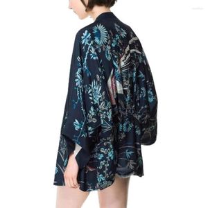 Blusas de verano para mujer, Kimono japonés, blusa con estampado de Fénix, cárdigan holgado de manga murciélago Harajuku, camisas