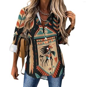 Blusas para mujer, camisa holgada con temperamento, moda para mujer, ropa con estampado de tribu azteca nativa, Top XS-8XL