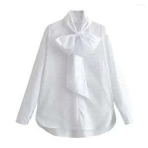 Blouses pour femmes 2024 printemps mode Hong Kong Style rétro mince et polyvalent nœud décoration popeline chemise