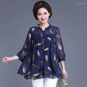 Blouses pour femmes vintage imprimées O-Neck Spliced Folds Chiffon Shirts Clothing 2024 Spring Summer Loose All-Match Tops Office Lady