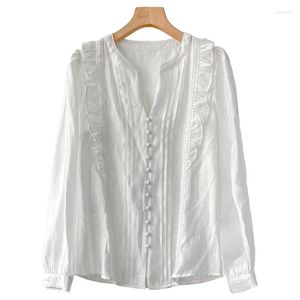 Blusas para mujeres blancas 2023 camisas de estilo de estilo de verano de primavera de alta calidad Botones vintage de cuello vintage volantes sexy camisa suelta casual