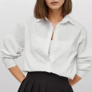 Blouses de femmes Blanc White Laber Loose Breasted Elegant Shirt Spring and Summer Fashion Solid for Women 2024