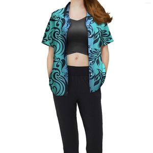 Blouses pour femmes prix de gros cravate d'été femmes chemise polynésienne imprimé Tribal couvrir grande taille t-shirt vente boutons décontractés haut