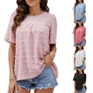 Blusas de mujer Camiseta holgada con cuello redondo y manga farol Babydoll Tops Camisa informal de verano 10CE