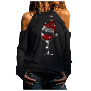 Chemisiers pour femmes Femmes Hors épaule Sexy Vin Imprimer Chemises Femme Hauts À Manches Longues Tunique Halter Camisas Blusas Dames SexyClub Pull