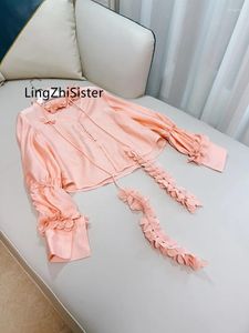 Blouses pour femmes Bonnes Pink Clouve French Designer Puff Sleeve Top Gentle Elegant Ladies Quality Female Shirts Arrive