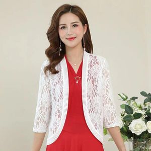 Blusas de mujer Mujeres Tallas grandes Cardigan Verano Abrigo fino Media manga Elegante Encaje Malla Encogimiento de hombros Crochet Blusas Top Outwear Drop Wholesale