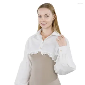 Blouses de femmes Femmes Puff Long Sheeve Halmit Shirt Cropped Top Ruffle Trim Abel Collared Butted Up Fald Collar Cardigans