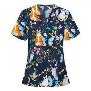 Blusas de mujer Camisas de mujer Ropa de trabajo para mujer Señoras Verano Cutie Estampado animal Pantalón corto casual Manga con cuello en V Tallas grandes Cuidador