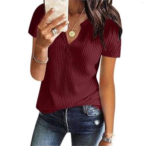 Chemisiers pour femmes Chemises à manches courtes pour femmes Sexy Col en V profond Haut décontracté Couleur unie T-shirt Dames Coton Lin Plaid Bureau Travail Hauts