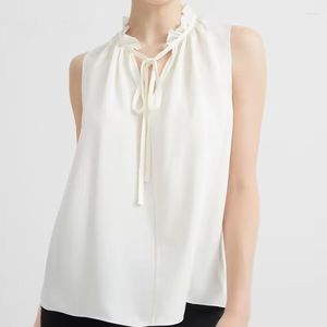 Blouses femmes femmes soie blanc ou noir chemise sans manches élégant à lacets lâche printemps été 2023 femme Blouse