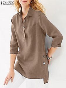 Chemisiers pour femmes ZANZEA chemise à revers à manches courtes chemisier élégant hauts décontractés femmes poches avant chemises à boutons travail surdimensionné