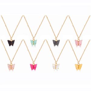 Collier papillon femme pour femmes filles acrylique breloques personnalisées colliers pendentif animal avec camarade de classe ami plaqué or