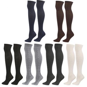 Chaussettes hautes femme en tricot torsadé haut d'hiver extra long sur le genou bottes bas jambières gris noir blanc bleu marine café