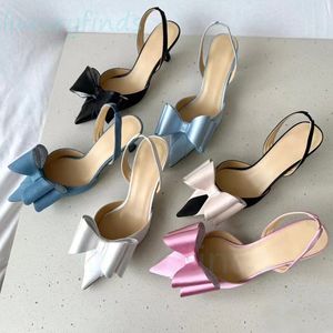 Cadeau pour femme Sandales de cheville en satin de soie à double nœud à bout pointu et talon à bride arrière 100 % cuir véritable Escarpins de créateurs Sandales à talons hauts Luxe 65 mm 95 mm TAILLE 34-42