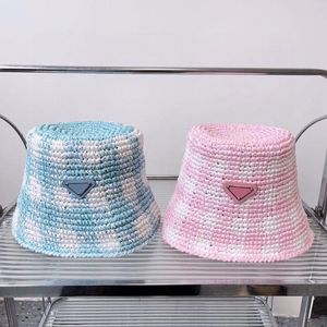 Sombrero de cubo de diseñador de Color caramelo para mujer, sombrero de paja tejido a mano con fecha de boda, casqueta con estampado de letras triangulares para viajes y vacaciones al aire libre