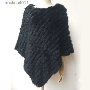 Women's Cape HSPL 2023 Spring Hot Sale Knitted Natural Fur Shawl Fashion Rabbit Fur Cape Shawl Genuine Rabbit Fur Women Black Fur Poncho L230920