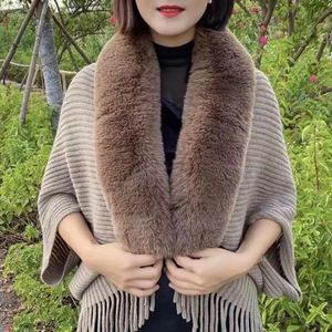 Women's Cape Rabbit Fur Women Shawl Luxury Elegant Knitted Tassel Banquet Party Shawl Thermal Batwing Sleeve Winter Scarf Cardigan 231021